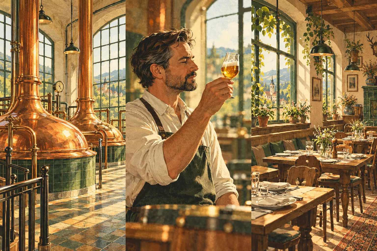 Illustrierte kupferne Braukessel